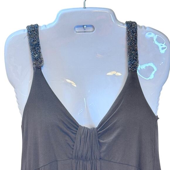 New VERTIGO PARIS Brown Sleeveless Dress Beaded Straps Knot Front Jersey Sz L - Picture 3 of 15